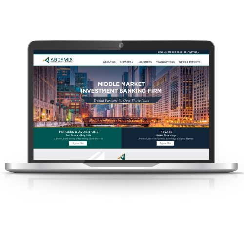 Image of an open laptop displaying a website designed for investment and financial services.