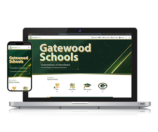 Image of an open laptop displaying a website designed for a private school.